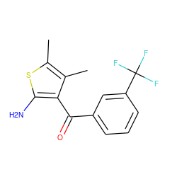 Cc1sc(N)c(C(=O)c2cccc(C(F)(F)F)c2)c1C ZINC000002379515