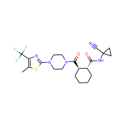 Cc1sc(N2CCN(C(=O)[C@@H]3CCCC[C@H]3C(=O)NC3(C#N)CC3)CC2)nc1C(F)(F)F ZINC000084690195