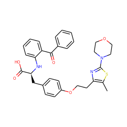 Cc1sc(N2CCOCC2)nc1CCOc1ccc(C[C@H](Nc2ccccc2C(=O)c2ccccc2)C(=O)O)cc1 ZINC000012358090