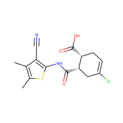 Cc1sc(NC(=O)[C@H]2CC(Cl)=CC[C@H]2C(=O)O)c(C#N)c1C ZINC000000310803