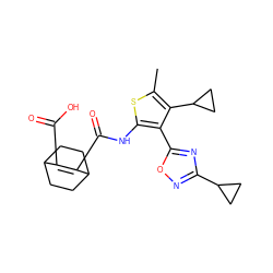 Cc1sc(NC(=O)C2=C(C(=O)O)C3CCC2CC3)c(-c2nc(C3CC3)no2)c1C1CC1 ZINC000147080580