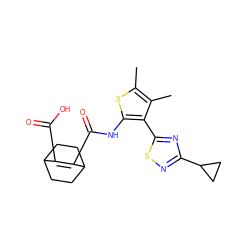 Cc1sc(NC(=O)C2=C(C(=O)O)C3CCC2CC3)c(-c2nc(C3CC3)ns2)c1C ZINC000147039926