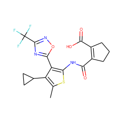 Cc1sc(NC(=O)C2=C(C(=O)O)CCC2)c(-c2nc(C(F)(F)F)no2)c1C1CC1 ZINC000147063611