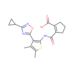 Cc1sc(NC(=O)C2=C(C(=O)O)CCC2)c(-c2nc(C3CC3)no2)c1C ZINC000147023842