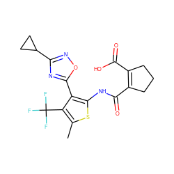 Cc1sc(NC(=O)C2=C(C(=O)O)CCC2)c(-c2nc(C3CC3)no2)c1C(F)(F)F ZINC000147024254