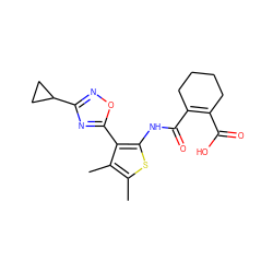 Cc1sc(NC(=O)C2=C(C(=O)O)CCCC2)c(-c2nc(C3CC3)no2)c1C ZINC000147053099