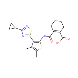 Cc1sc(NC(=O)C2=C(C(=O)O)CCCC2)c(-c2nc(C3CC3)ns2)c1C ZINC000147032916