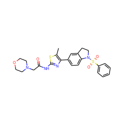 Cc1sc(NC(=O)CN2CCOCC2)nc1-c1ccc2c(c1)CCN2S(=O)(=O)c1ccccc1 ZINC000026441000