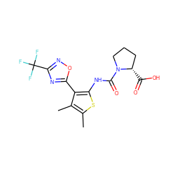 Cc1sc(NC(=O)N2CCC[C@@H]2C(=O)O)c(-c2nc(C(F)(F)F)no2)c1C ZINC000147024466