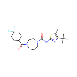 Cc1sc(NC(=O)N2CCCN(C(=O)C3CCC(F)(F)CC3)CC2)nc1C(C)(C)C ZINC000169311176