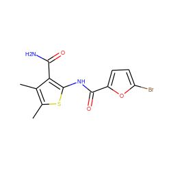 Cc1sc(NC(=O)c2ccc(Br)o2)c(C(N)=O)c1C ZINC000000035659