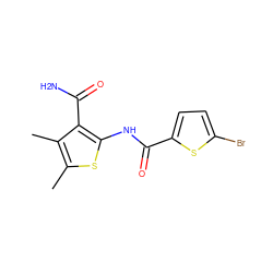 Cc1sc(NC(=O)c2ccc(Br)s2)c(C(N)=O)c1C ZINC000001053296