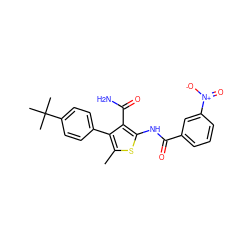 Cc1sc(NC(=O)c2cccc([N+](=O)[O-])c2)c(C(N)=O)c1-c1ccc(C(C)(C)C)cc1 ZINC000001001942