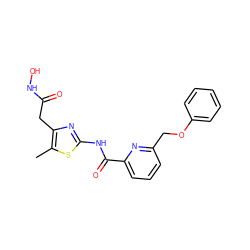 Cc1sc(NC(=O)c2cccc(COc3ccccc3)n2)nc1CC(=O)NO ZINC000028466100