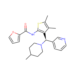 Cc1sc(NC(=O)c2ccco2)c([C@@H](c2cccnc2)N2CCC(C)CC2)c1C ZINC000004618737