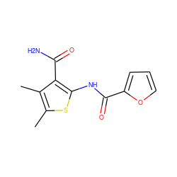 Cc1sc(NC(=O)c2ccco2)c(C(N)=O)c1C ZINC000000035602