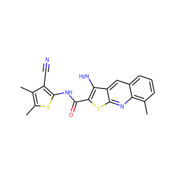 Cc1sc(NC(=O)c2sc3nc4c(C)cccc4cc3c2N)c(C#N)c1C ZINC000001223910