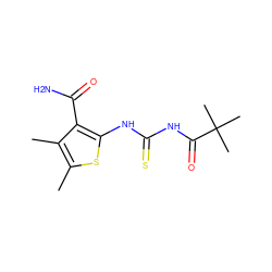 Cc1sc(NC(=S)NC(=O)C(C)(C)C)c(C(N)=O)c1C ZINC000004820439