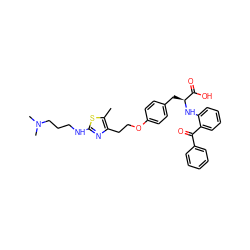 Cc1sc(NCCCN(C)C)nc1CCOc1ccc(C[C@H](Nc2ccccc2C(=O)c2ccccc2)C(=O)O)cc1 ZINC000012358087