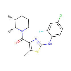 Cc1sc(Nc2ccc(Cl)cc2F)nc1C(=O)N1CCC[C@@H](C)[C@H]1C ZINC000096283026