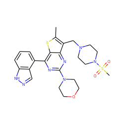 Cc1sc2c(-c3cccc4[nH]ncc34)nc(N3CCOCC3)nc2c1CN1CCN(S(C)(=O)=O)CC1 ZINC000205718282