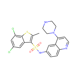 Cc1sc2c(Cl)cc(Cl)cc2c1S(=O)(=O)Nc1ccc2nccc(N3CCNCC3)c2c1 ZINC000001494078