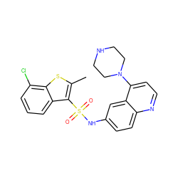 Cc1sc2c(Cl)cccc2c1S(=O)(=O)Nc1ccc2nccc(N3CCNCC3)c2c1 ZINC000026717901