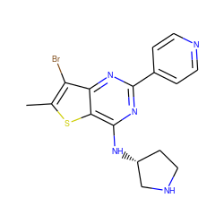 Cc1sc2c(N[C@@H]3CCNC3)nc(-c3ccncc3)nc2c1Br ZINC000223660931