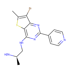 Cc1sc2c(NC[C@@H](C)N)nc(-c3ccncc3)nc2c1Br ZINC000223661093