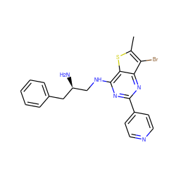 Cc1sc2c(NC[C@H](N)Cc3ccccc3)nc(-c3ccncc3)nc2c1Br ZINC000223660485