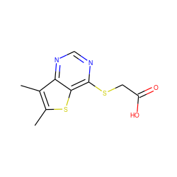 Cc1sc2c(SCC(=O)O)ncnc2c1C ZINC000584621884