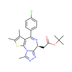 Cc1sc2c(c1C)C(c1ccc(Cl)cc1)=N[C@@H](CC(=O)OC(C)(C)C)c1nnc(C)n1-2 ZINC000057318556