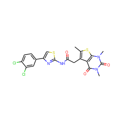 Cc1sc2c(c1CC(=O)Nc1nc(-c3ccc(Cl)c(Cl)c3)cs1)c(=O)n(C)c(=O)n2C ZINC000139413986