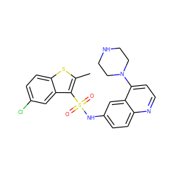 Cc1sc2ccc(Cl)cc2c1S(=O)(=O)Nc1ccc2nccc(N3CCNCC3)c2c1 ZINC000026716997