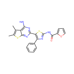 Cc1sc2nc(-c3sc(NC(=O)c4ccco4)nc3-c3ccccc3)nc(N)c2c1C ZINC000096927337