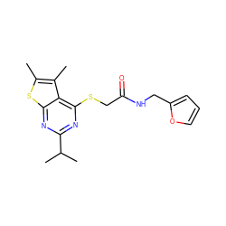 Cc1sc2nc(C(C)C)nc(SCC(=O)NCc3ccco3)c2c1C ZINC000001340356