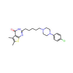 Cc1sc2nc(CCCCCN3CCN(c4ccc(Cl)cc4)CC3)[nH]c(=O)c2c1C ZINC000299869027