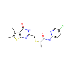 Cc1sc2nc(CS[C@@H](C)C(=O)Nc3ccc(Cl)cn3)[nH]c(=O)c2c1C ZINC000004491716