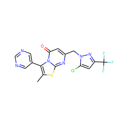 Cc1sc2nc(Cn3nc(C(F)(F)F)cc3Cl)cc(=O)n2c1-c1cncnc1 ZINC001772640790