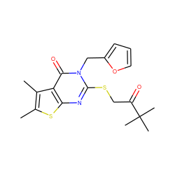 Cc1sc2nc(SCC(=O)C(C)(C)C)n(Cc3ccco3)c(=O)c2c1C ZINC000002336156