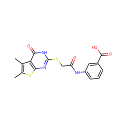 Cc1sc2nc(SCC(=O)Nc3cccc(C(=O)O)c3)[nH]c(=O)c2c1C ZINC000009169326