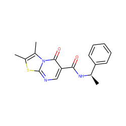 Cc1sc2ncc(C(=O)N[C@H](C)c3ccccc3)c(=O)n2c1C ZINC000016649945