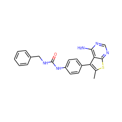 Cc1sc2ncnc(N)c2c1-c1ccc(NC(=O)NCc2ccccc2)cc1 ZINC000013673603