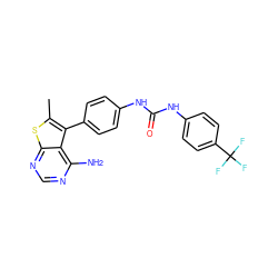 Cc1sc2ncnc(N)c2c1-c1ccc(NC(=O)Nc2ccc(C(F)(F)F)cc2)cc1 ZINC000013673698