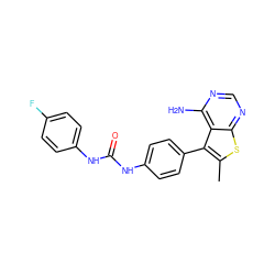 Cc1sc2ncnc(N)c2c1-c1ccc(NC(=O)Nc2ccc(F)cc2)cc1 ZINC000013673629