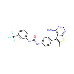 Cc1sc2ncnc(N)c2c1-c1ccc(NC(=O)Nc2cccc(C(F)(F)F)c2)cc1 ZINC000013673639