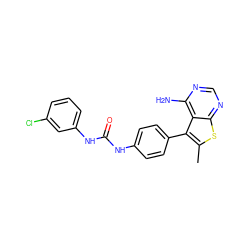 Cc1sc2ncnc(N)c2c1-c1ccc(NC(=O)Nc2cccc(Cl)c2)cc1 ZINC000013673633