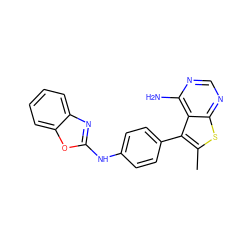 Cc1sc2ncnc(N)c2c1-c1ccc(Nc2nc3ccccc3o2)cc1 ZINC000013673595