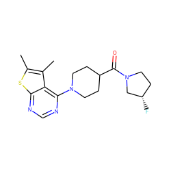 Cc1sc2ncnc(N3CCC(C(=O)N4CC[C@H](F)C4)CC3)c2c1C ZINC000452371849