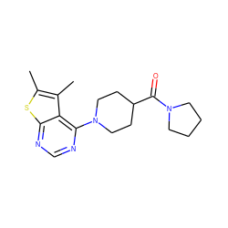 Cc1sc2ncnc(N3CCC(C(=O)N4CCCC4)CC3)c2c1C ZINC000021003990